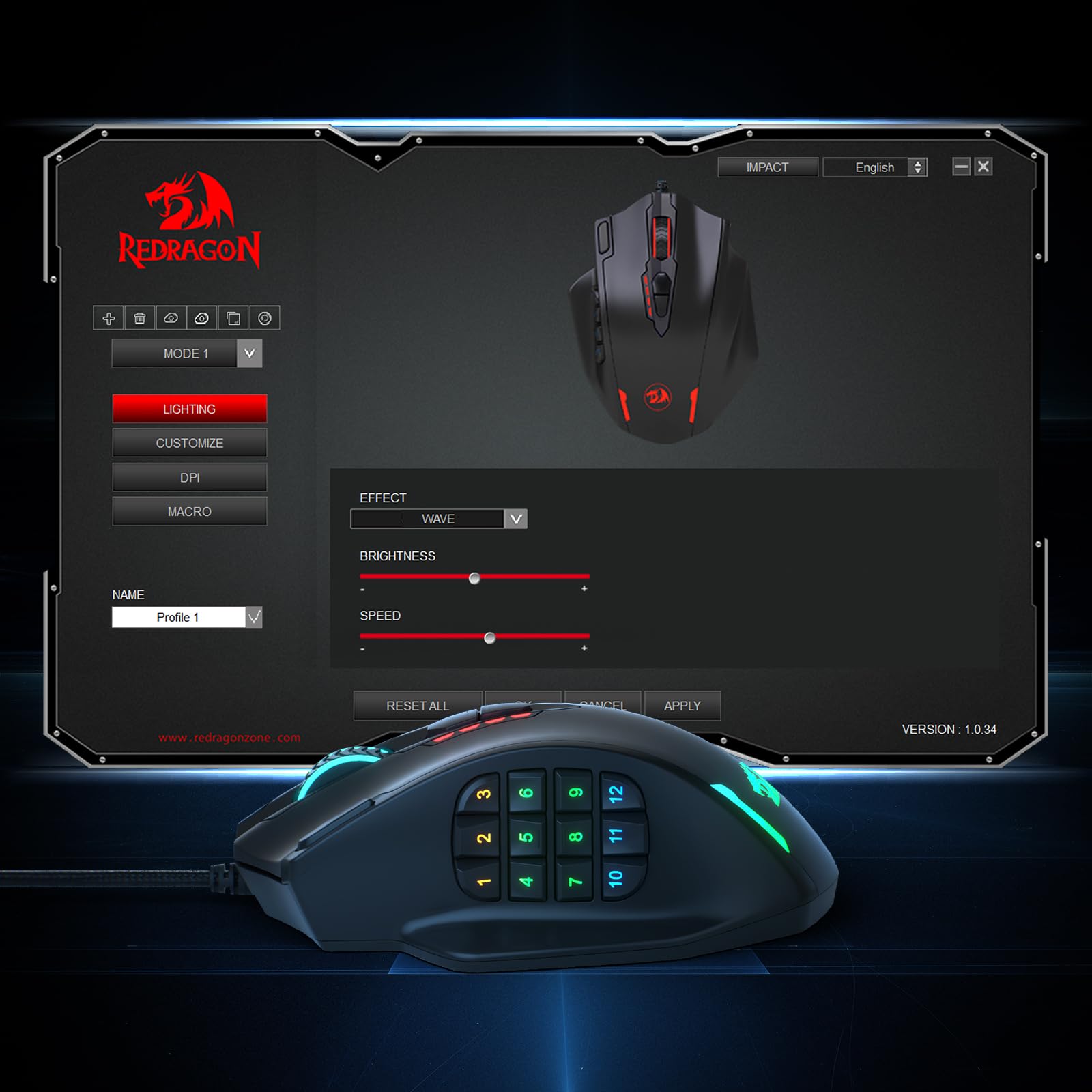 Redragon M908 RGB Gaming Mouse with 12 Programmable Buttons