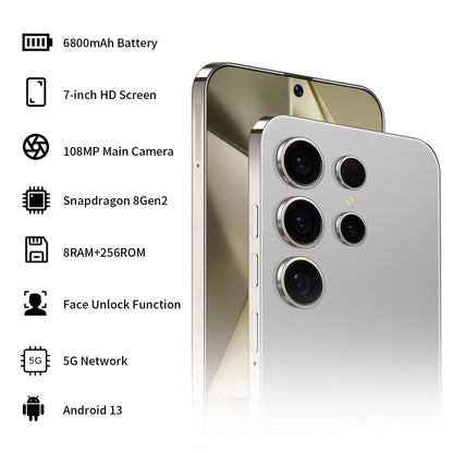 Unlocked S24 Ultra Android Phone 5G 6800mAh Dual SIM 108MP Camera Titanium Black