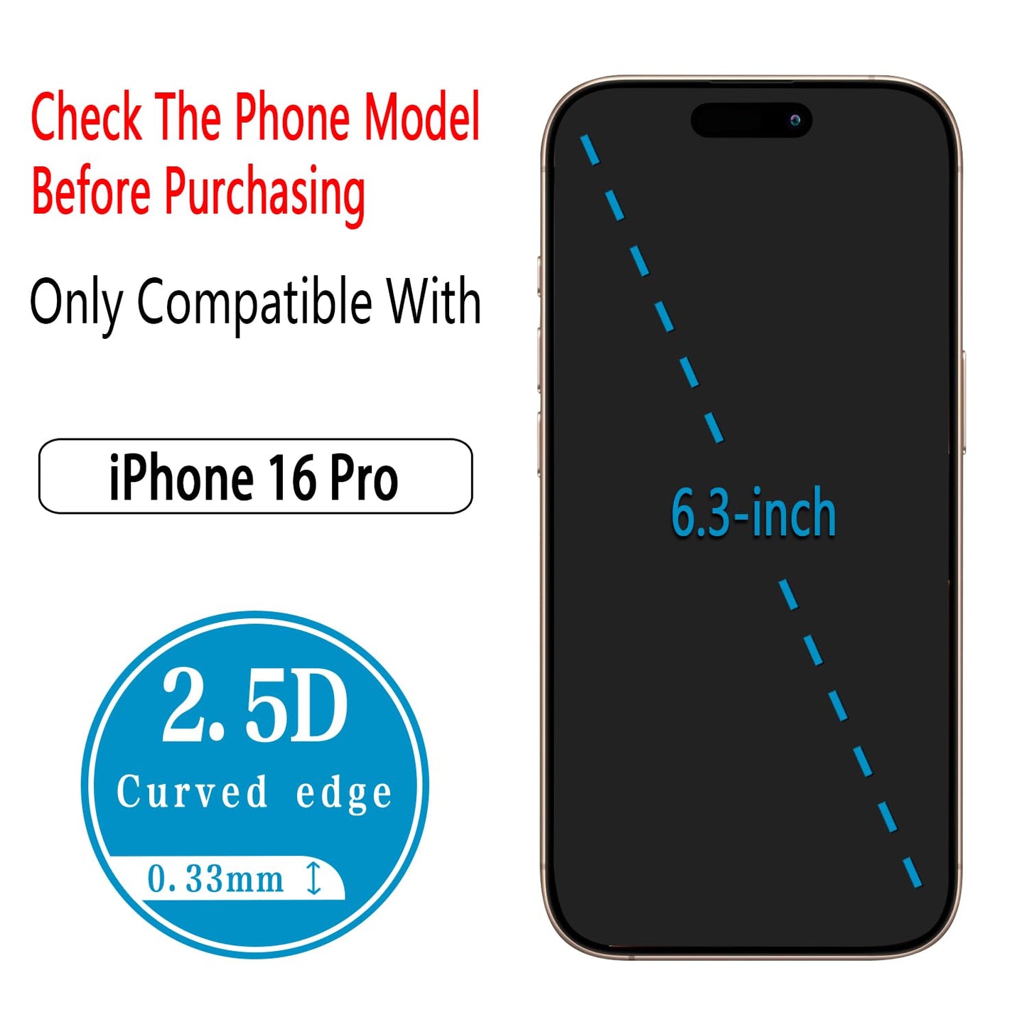 2 Pack iPhone 16 Pro Max 6.9 Inch Tempered Glass Screen Protector Full Coverage