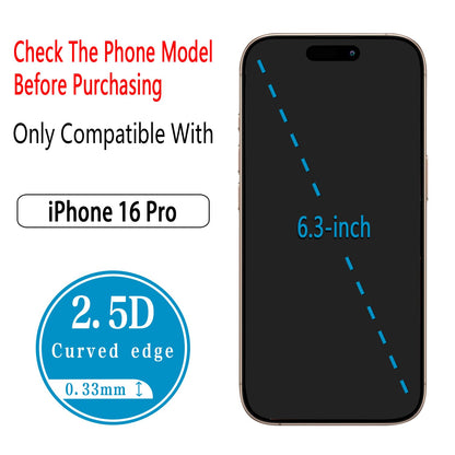 2 Pack iPhone 16 Pro Max 6.9 Inch Tempered Glass Screen Protector Full Coverage