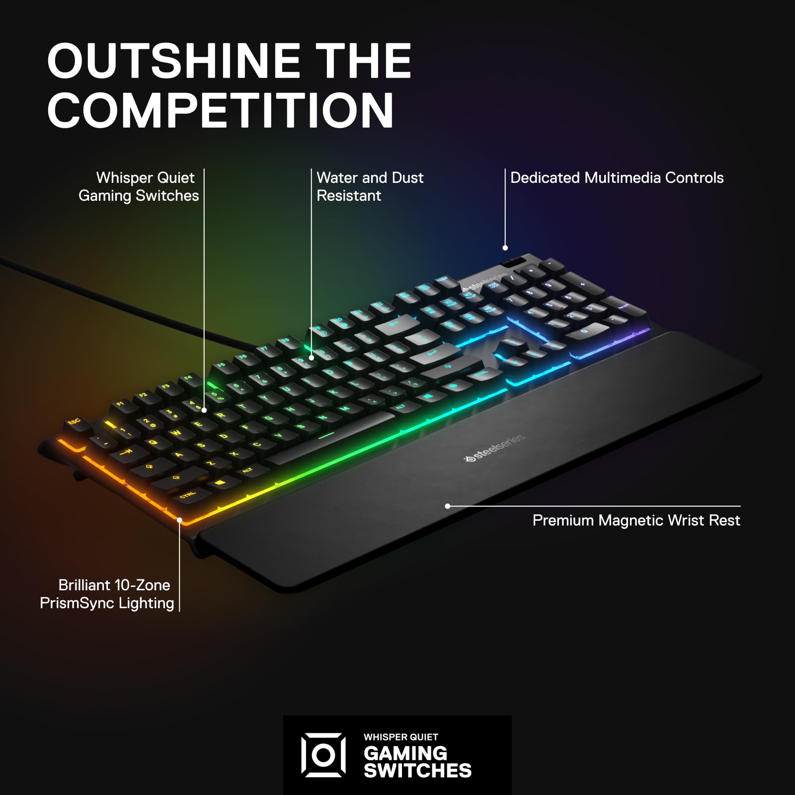 SteelSeries Apex 3 RGB Gaming Keyboard with Water Resistance