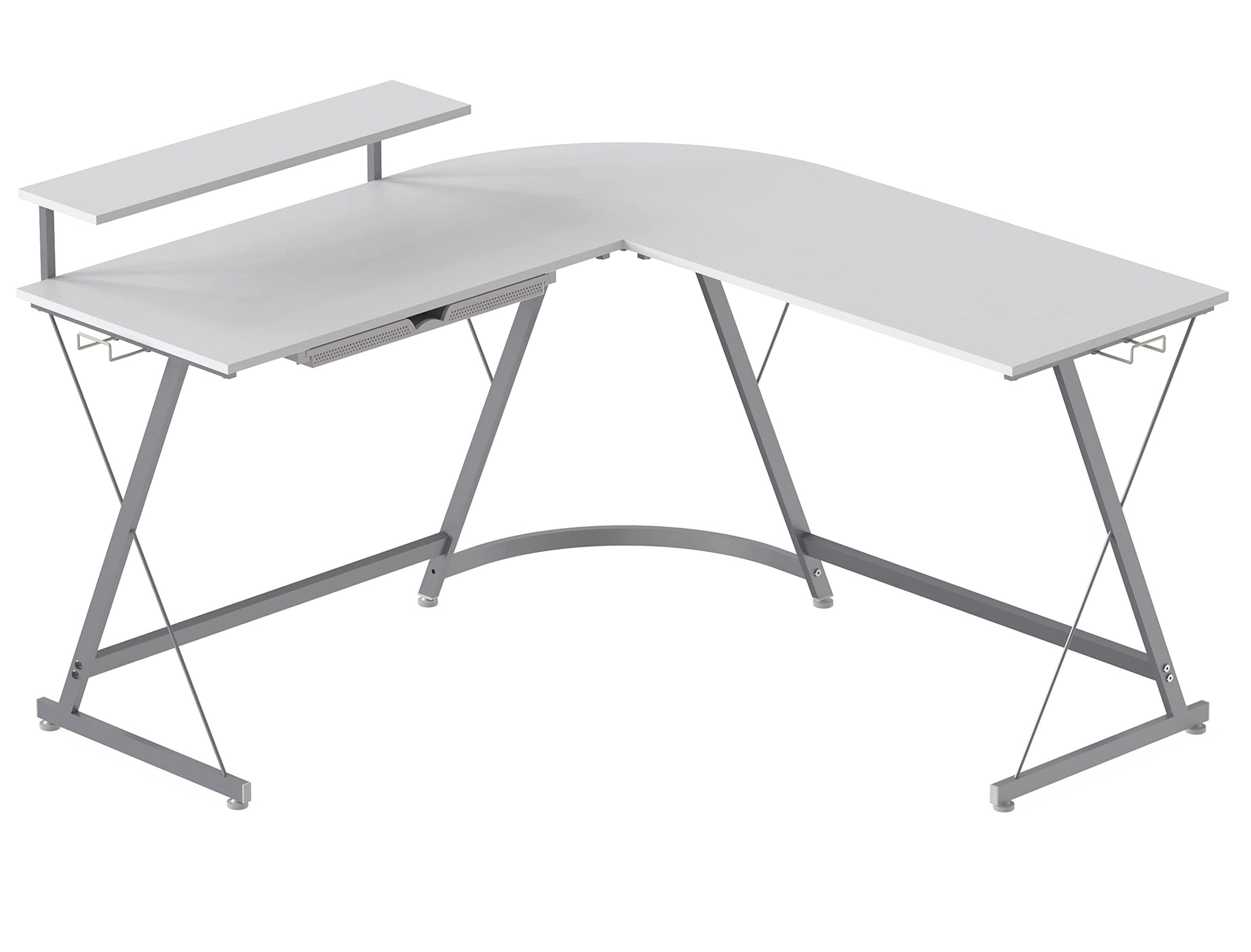 L Shaped Black Desk with Monitor Stand and Drawer