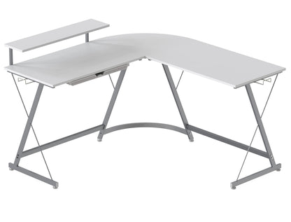 L Shaped Black Desk with Monitor Stand and Drawer