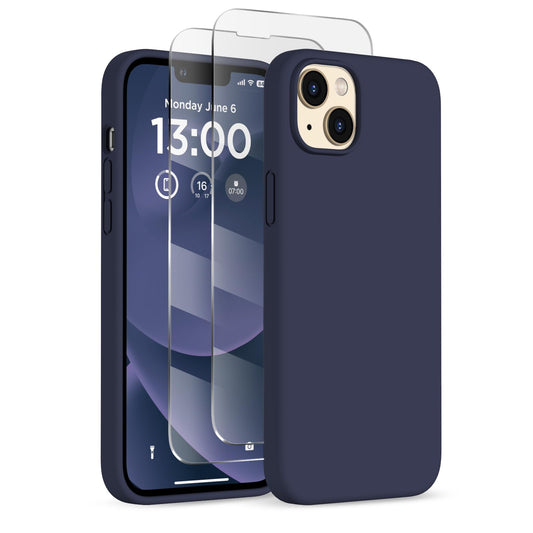 Iphone 13 Case With 2x Screen Protectors Liquid Silicone Shockproof Slim Stone