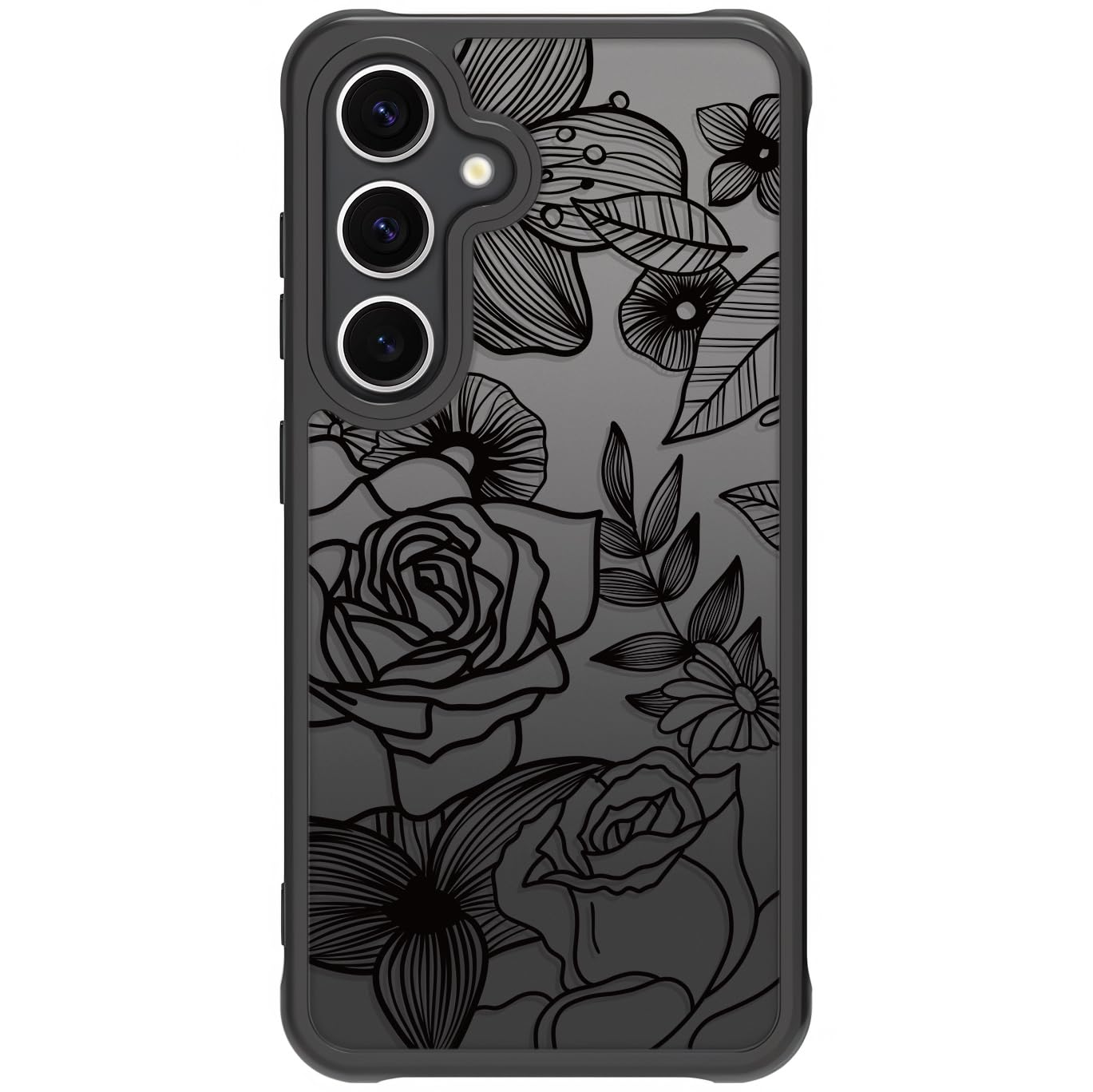 Samsung Galaxy A16 5G Case Black Line Art Floral Rose Pattern Heavy Duty PC