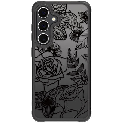 Samsung Galaxy A16 5G Case Black Line Art Floral Rose Pattern Heavy Duty PC