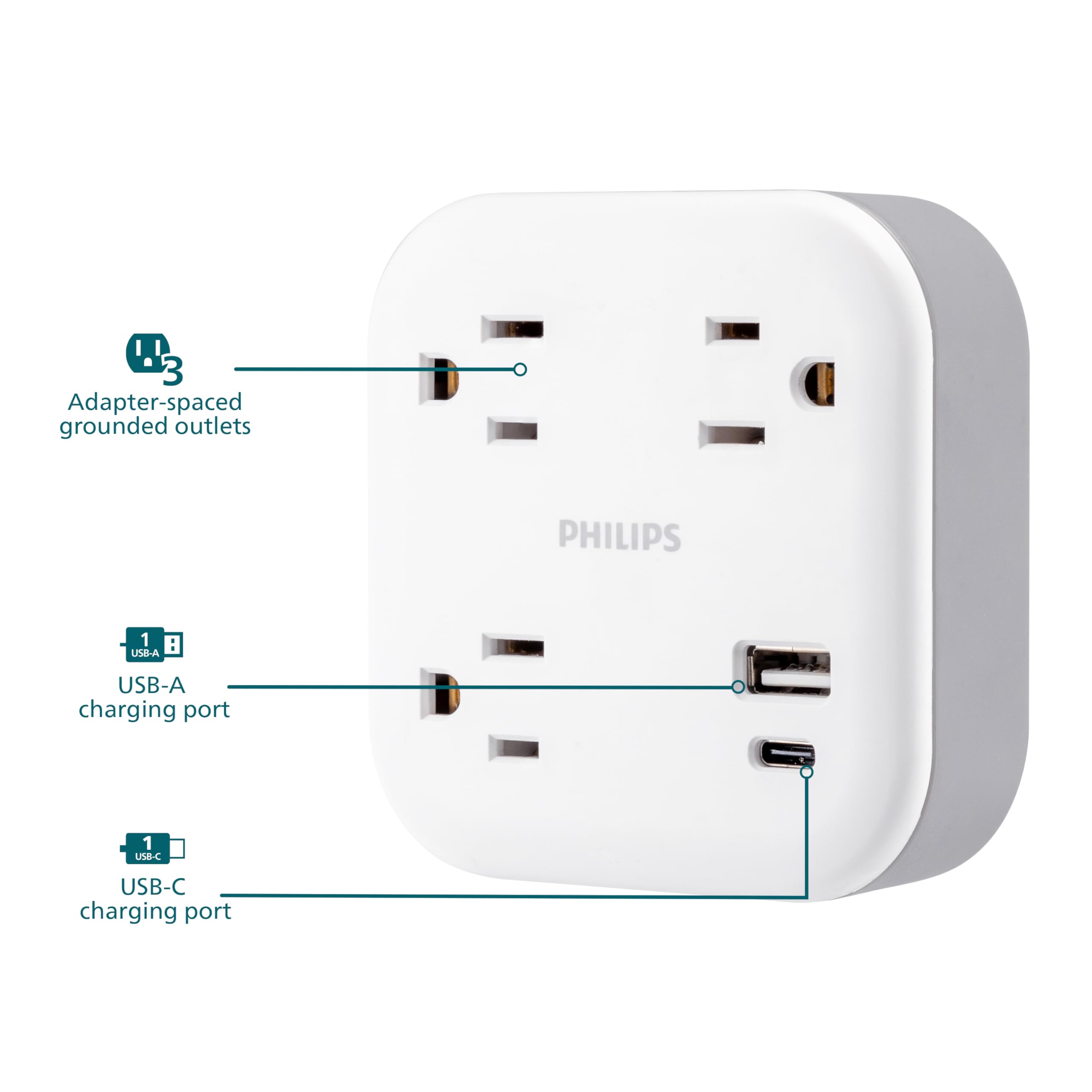 Philips EZFit 3 Outlet Surge Tap With USB Charging Now