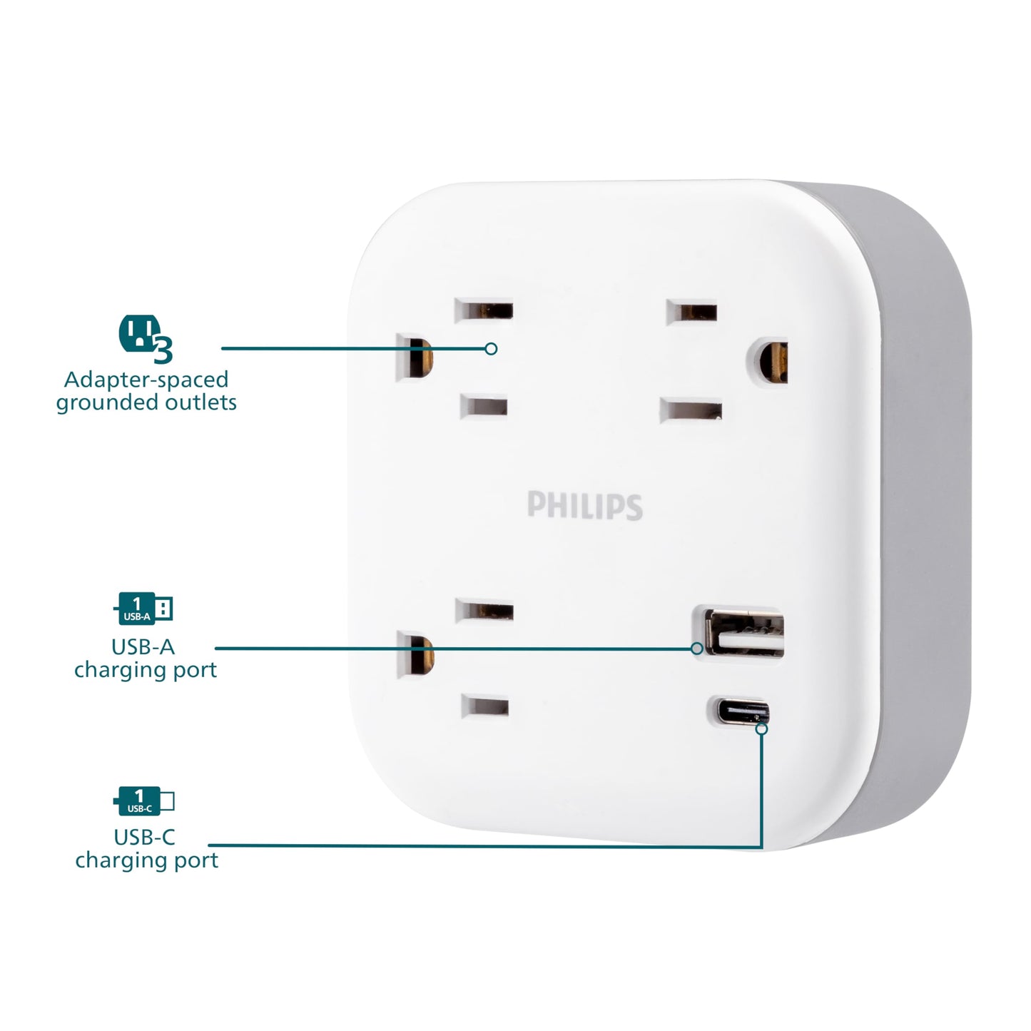 Philips EZFit 3 Outlet Surge Tap With USB Charging Now