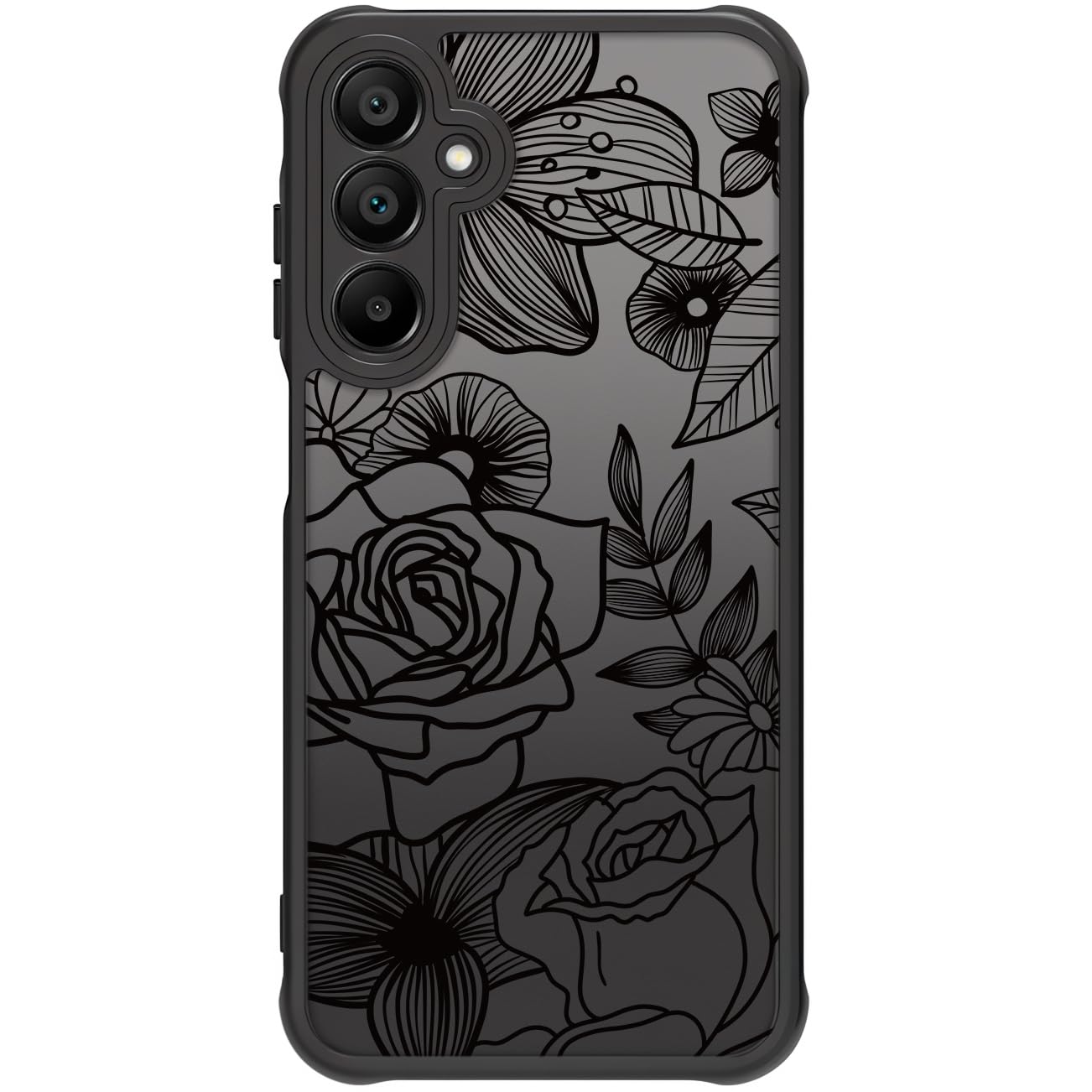 Samsung Galaxy A16 5G Case Black Line Art Floral Rose Pattern Heavy Duty PC