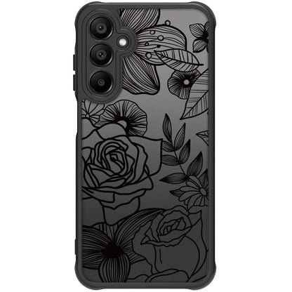 Samsung Galaxy A16 5G Case Black Line Art Floral Rose Pattern Heavy Duty PC
