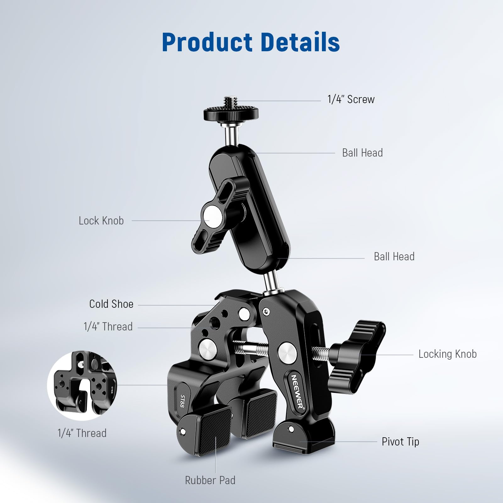 Neewer Super Clamp with Dual Ballhead Magic Arm