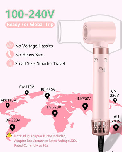 Dual Voltage Hair Dryer Brush for Travel Styling