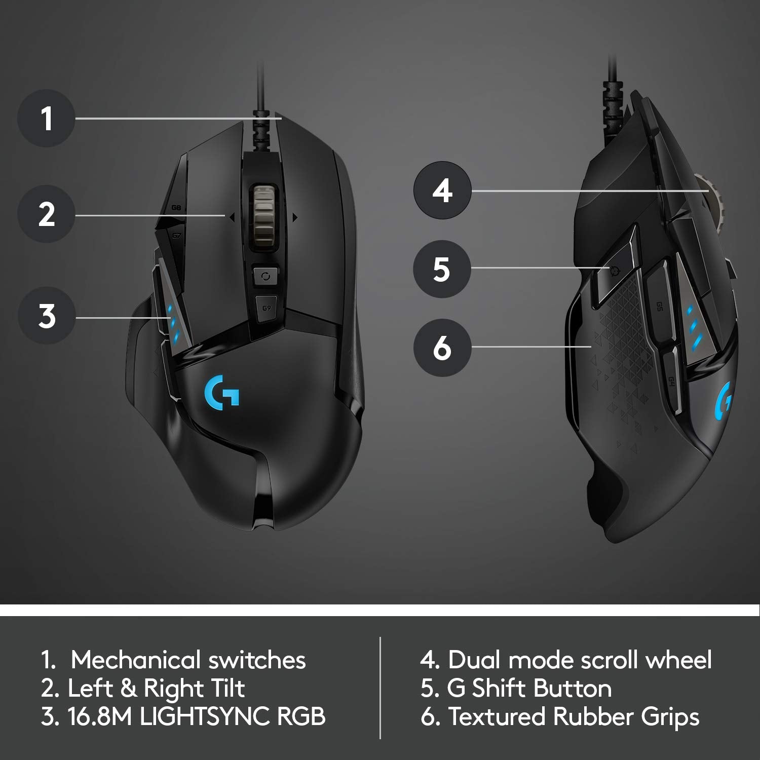 Logitech G502 HERO Wired Gaming Mouse with Adjustable Weights