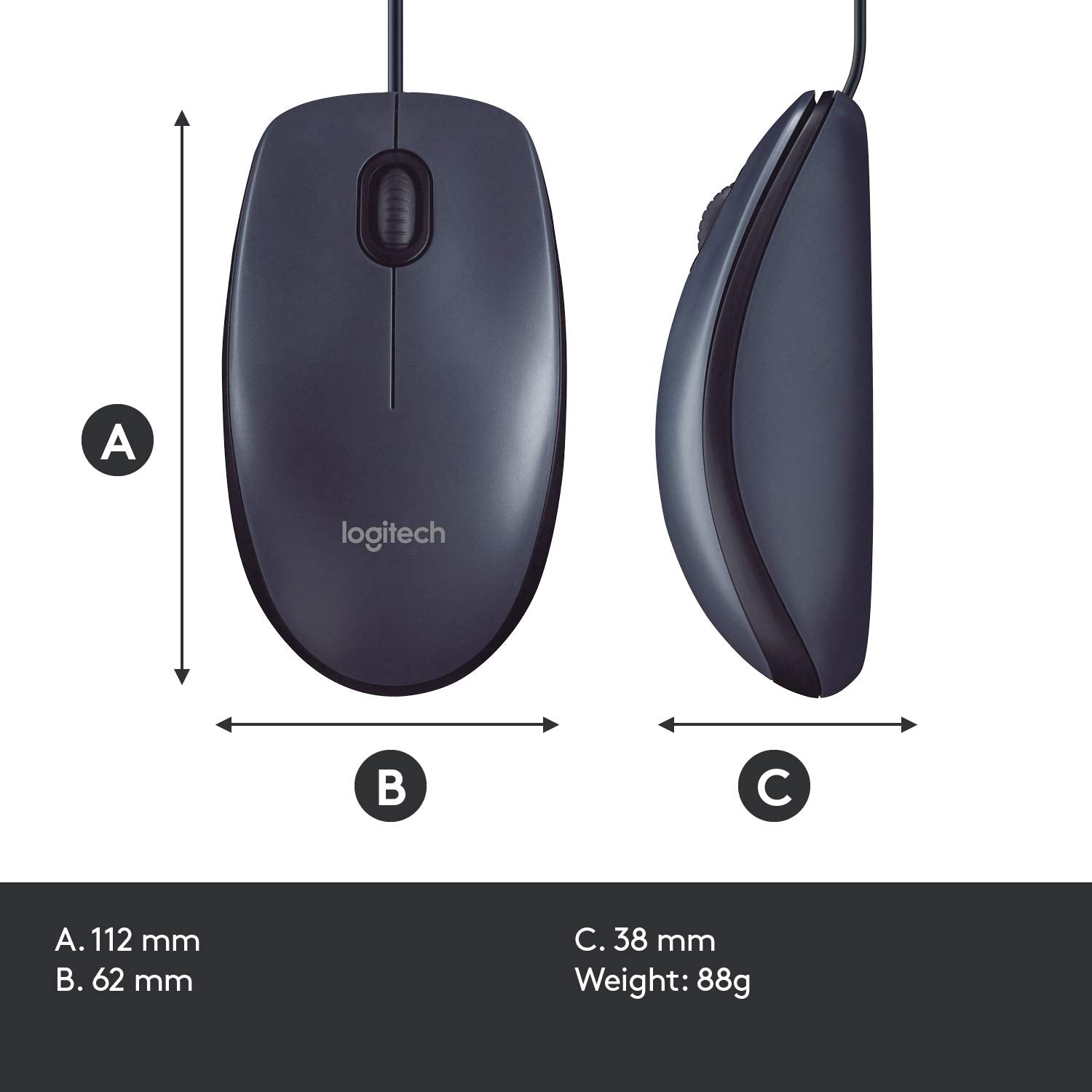 Logitech B100 Wired Mouse Comfortable Ambidextrous Design