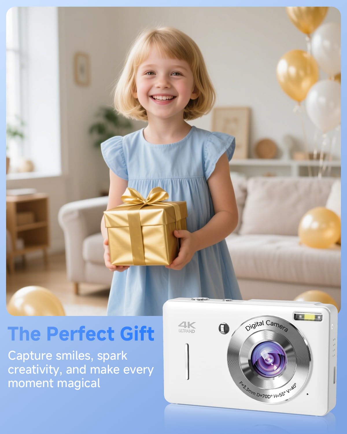 44MP Compact Digital Camera with 16X Zoom for Kids