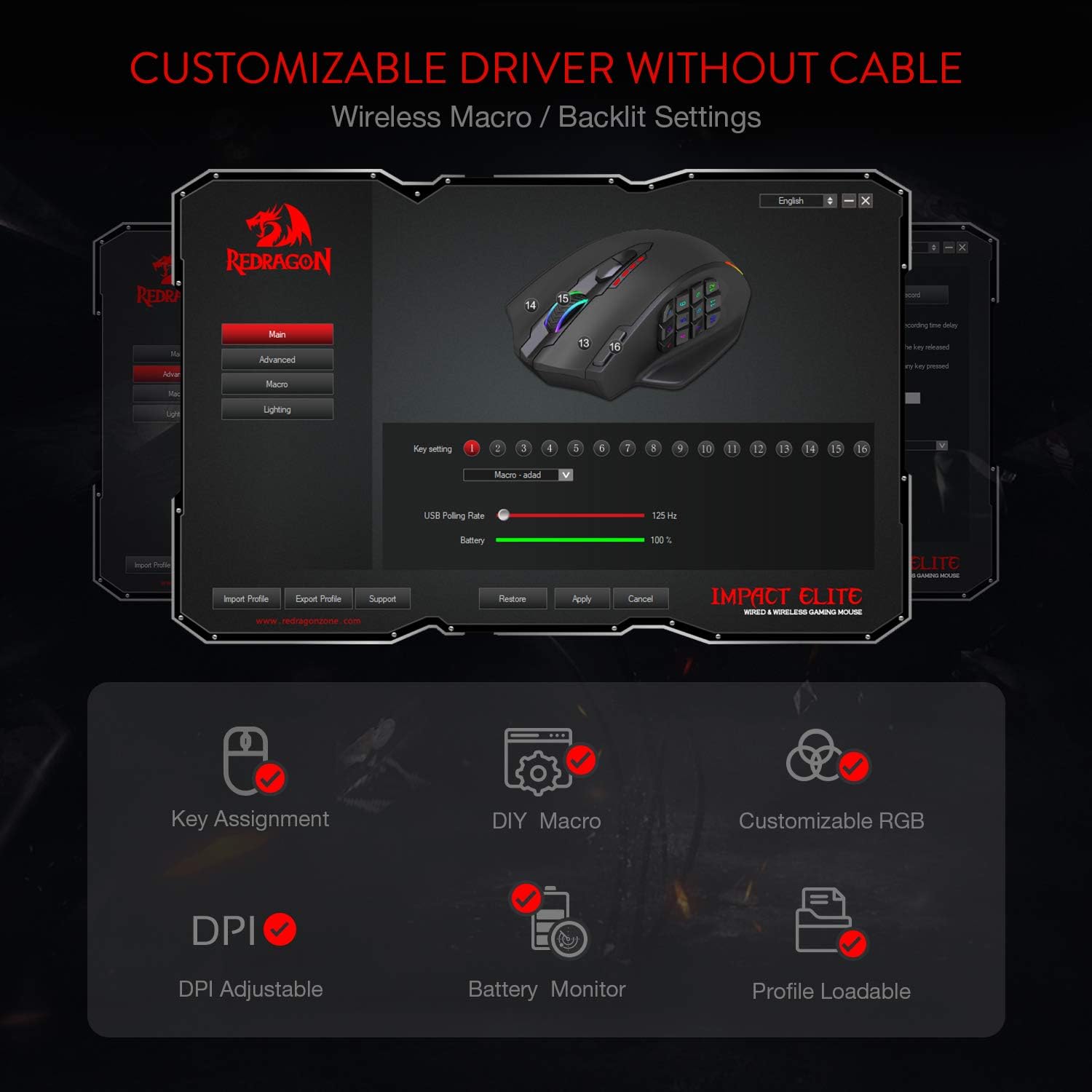 Redragon M908 RGB Gaming Mouse with 12 Programmable Buttons