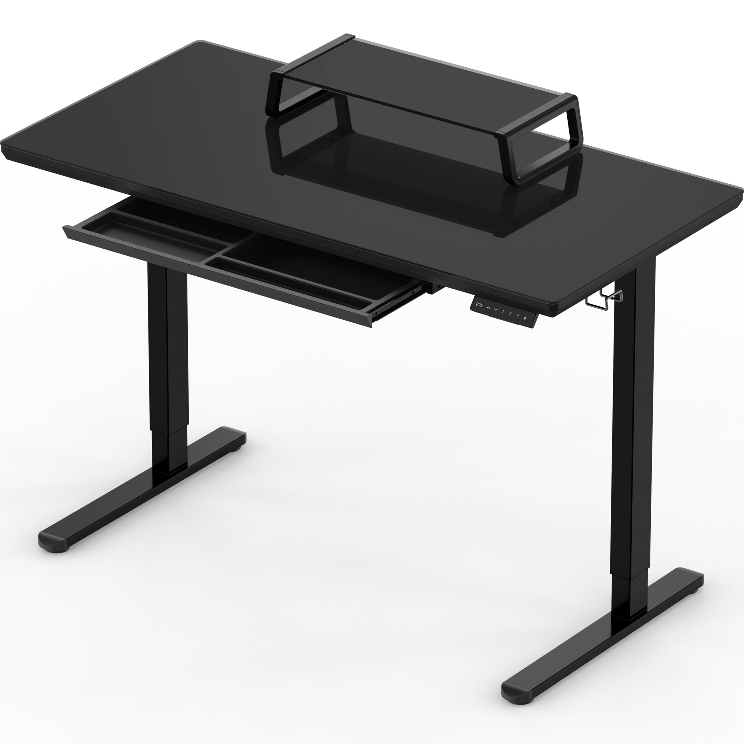 Height Adjustable Glass Desk With Monitor Riser