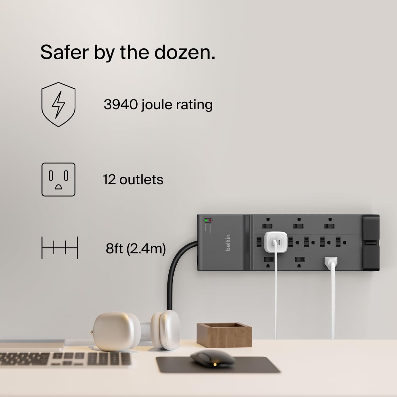 Belkin 12 Outlet Surge Protector Power Strip With 8ft Cable