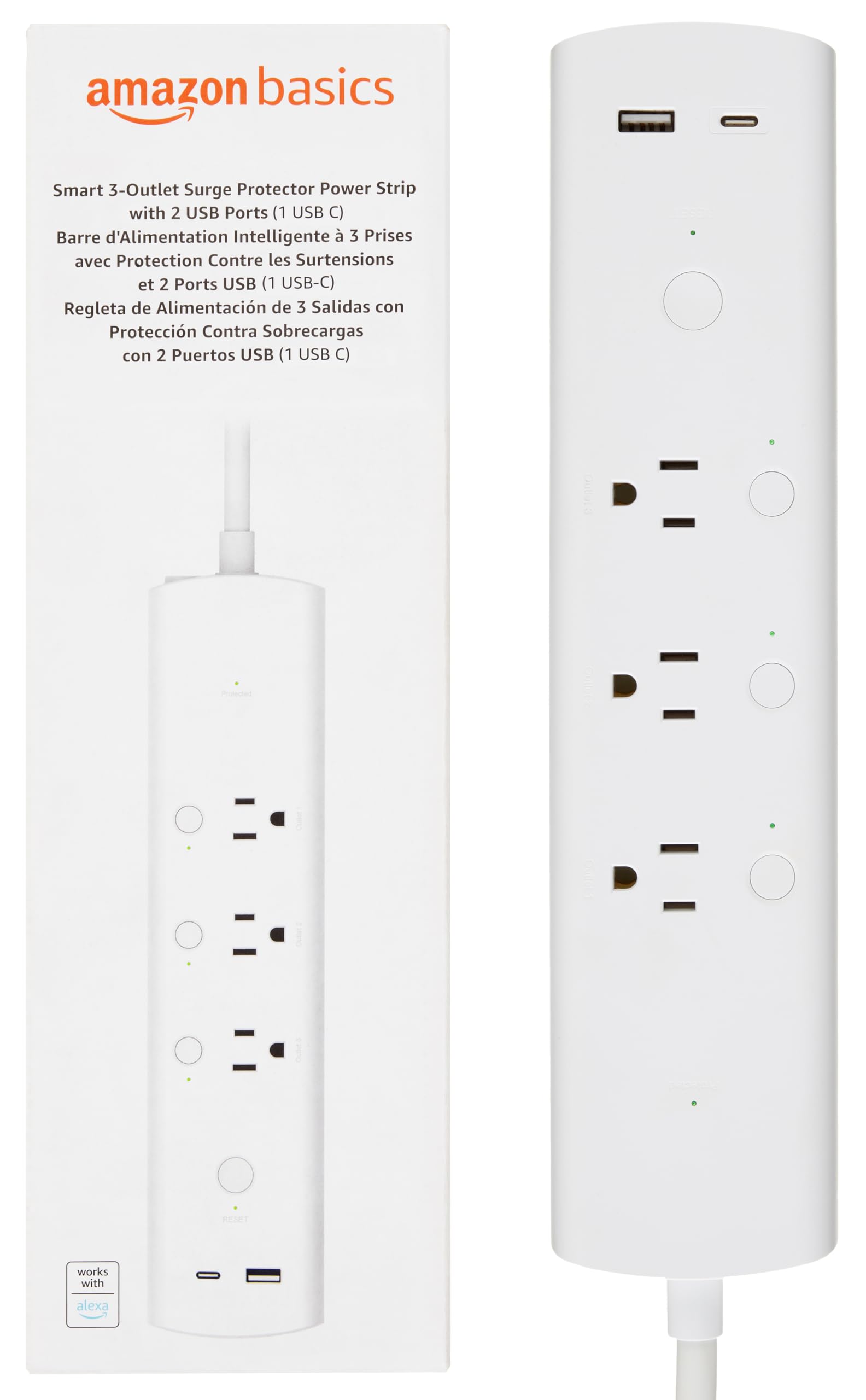 Amazon Basics Smart Power Strip With 3 Independent Outlets