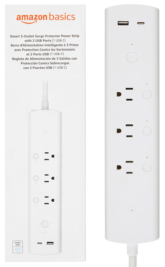 Amazon Basics Smart Power Strip With 3 Independent Outlets