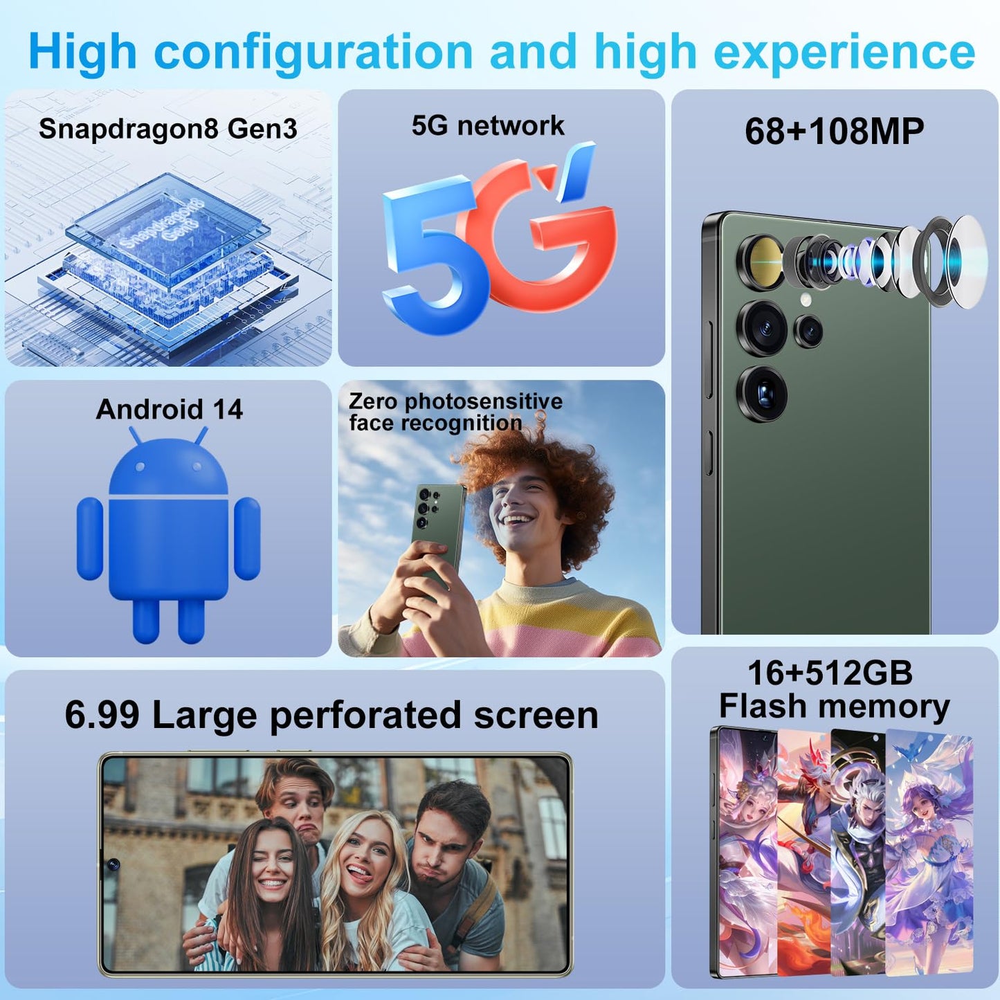 MMY I25 Ultra Unlocked Phone Built In Pen 6.99in 16GB 512GB Android 14 5G Green