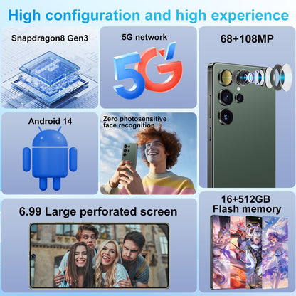 MMY I25 Ultra Unlocked Phone Built In Pen 6.99in 16GB 512GB Android 14 5G Green