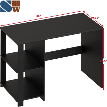 SHW 38 Inch Black Home Office Desk with Shelves