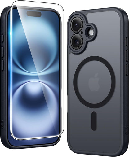 FNTCASE IPhone 16 Case Clear Magnetic MagSafe Screen Protector Drop Proof Rugged