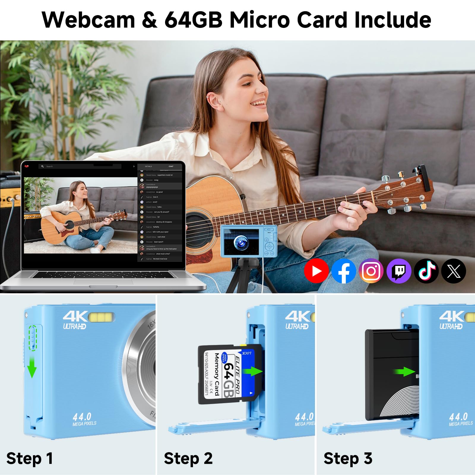 FHD 4K Digital Camera for Kids with 16X Zoom