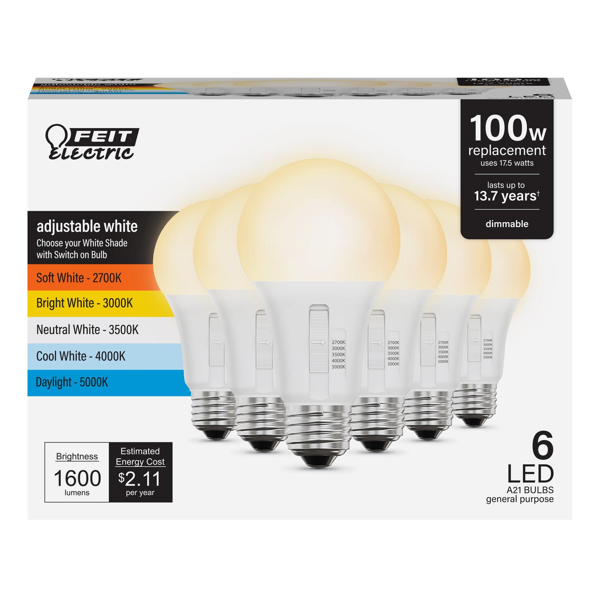 Feit Electric LED Light Bulbs 60 Watt Equivalent Dimmable