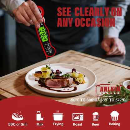 Digital Meat Thermometer Instant Read Waterproof Backlit Red