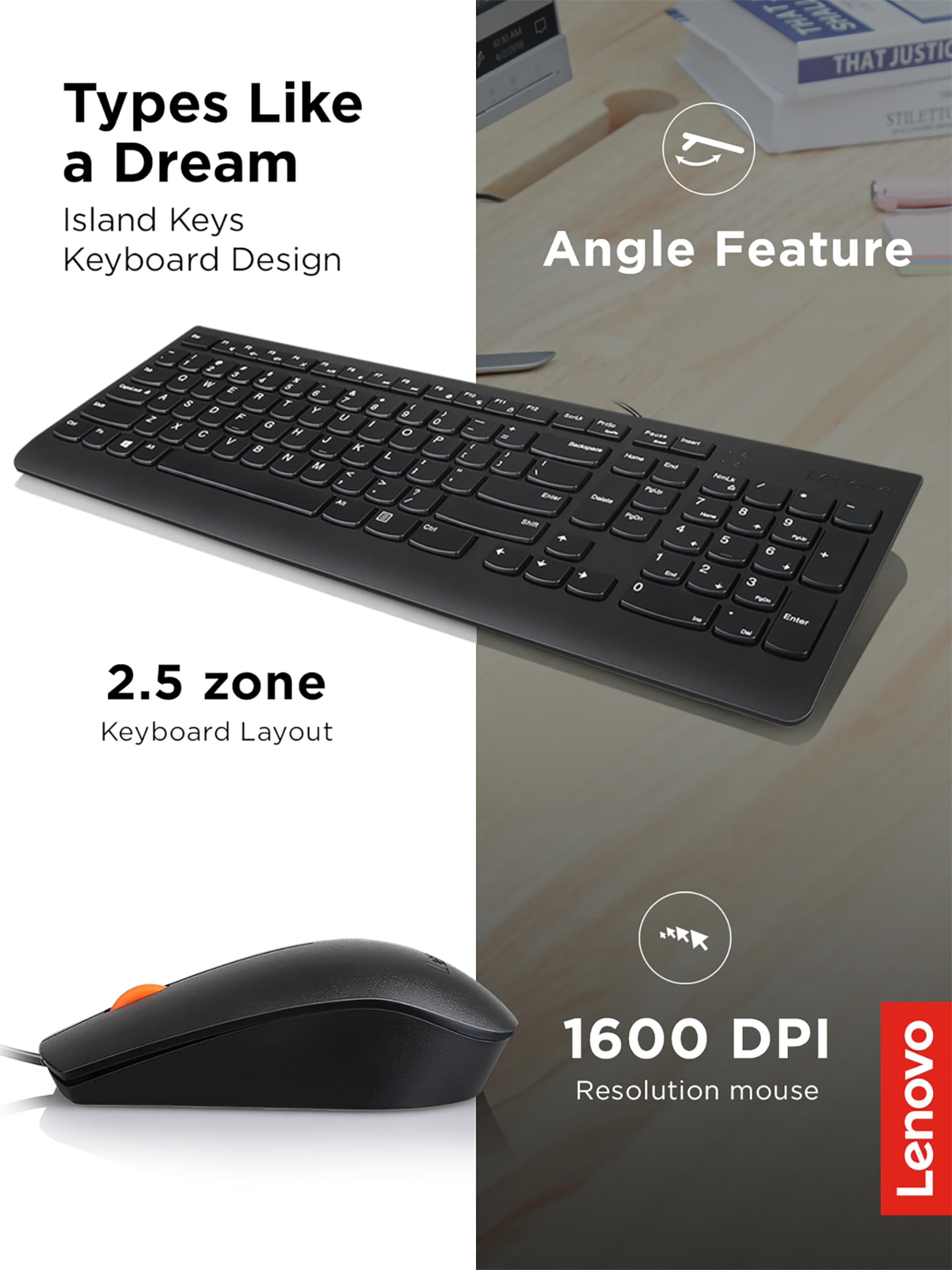 Lenovo 300 USB Keyboard Ergonomic Design for Comfortable Typing
