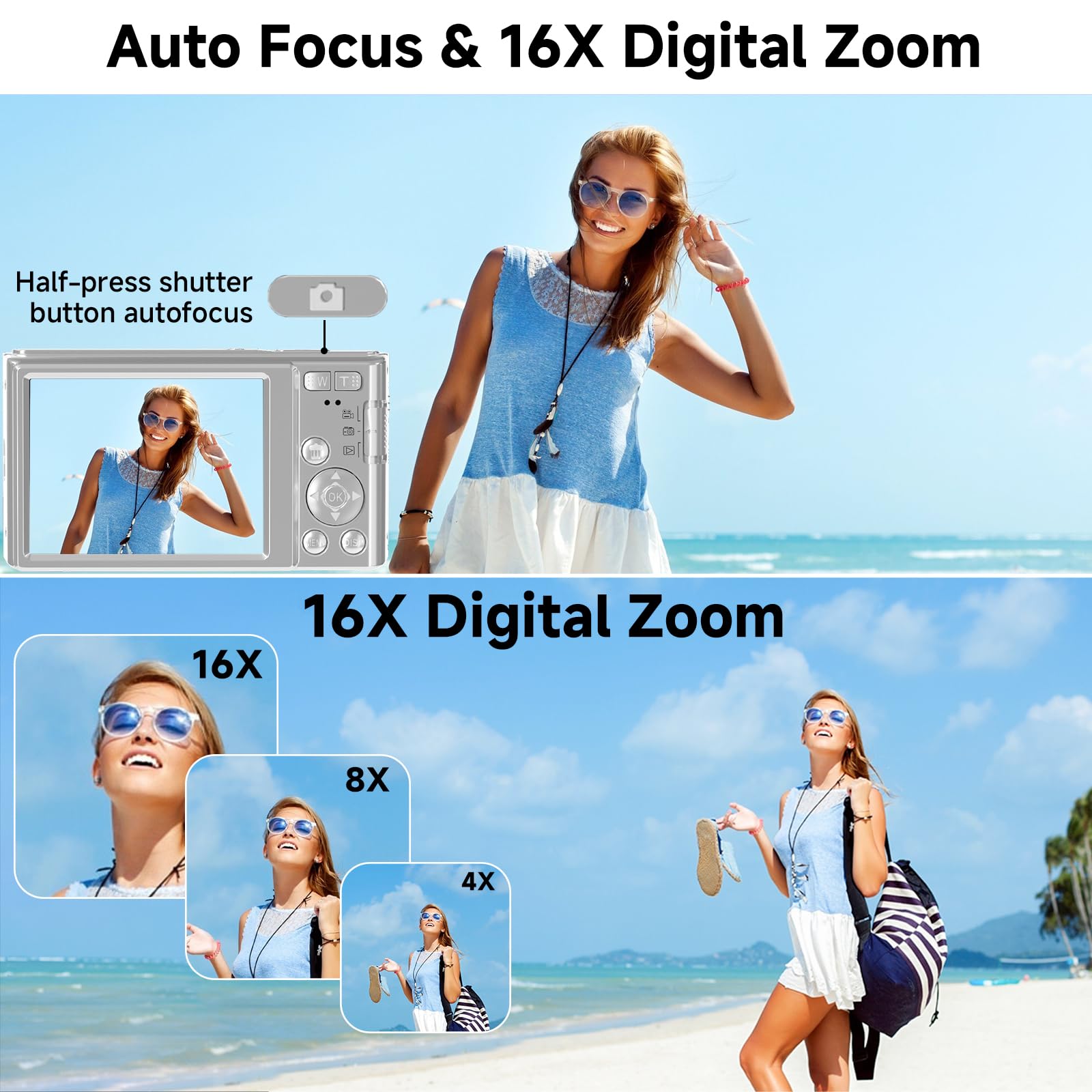 FHD 4K Digital Camera for Kids with 16X Zoom