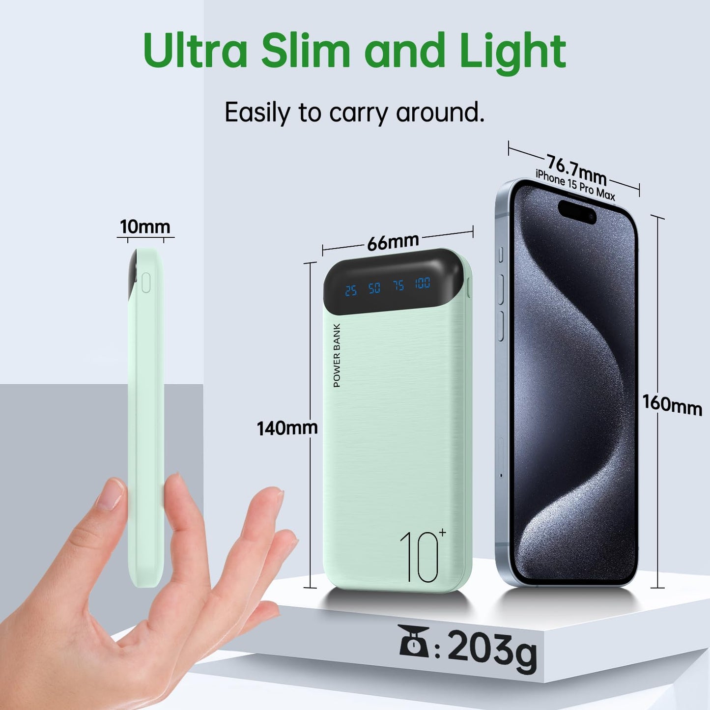 Power Bank 10000mAh Portable Charger Slim Battery Pack USB C