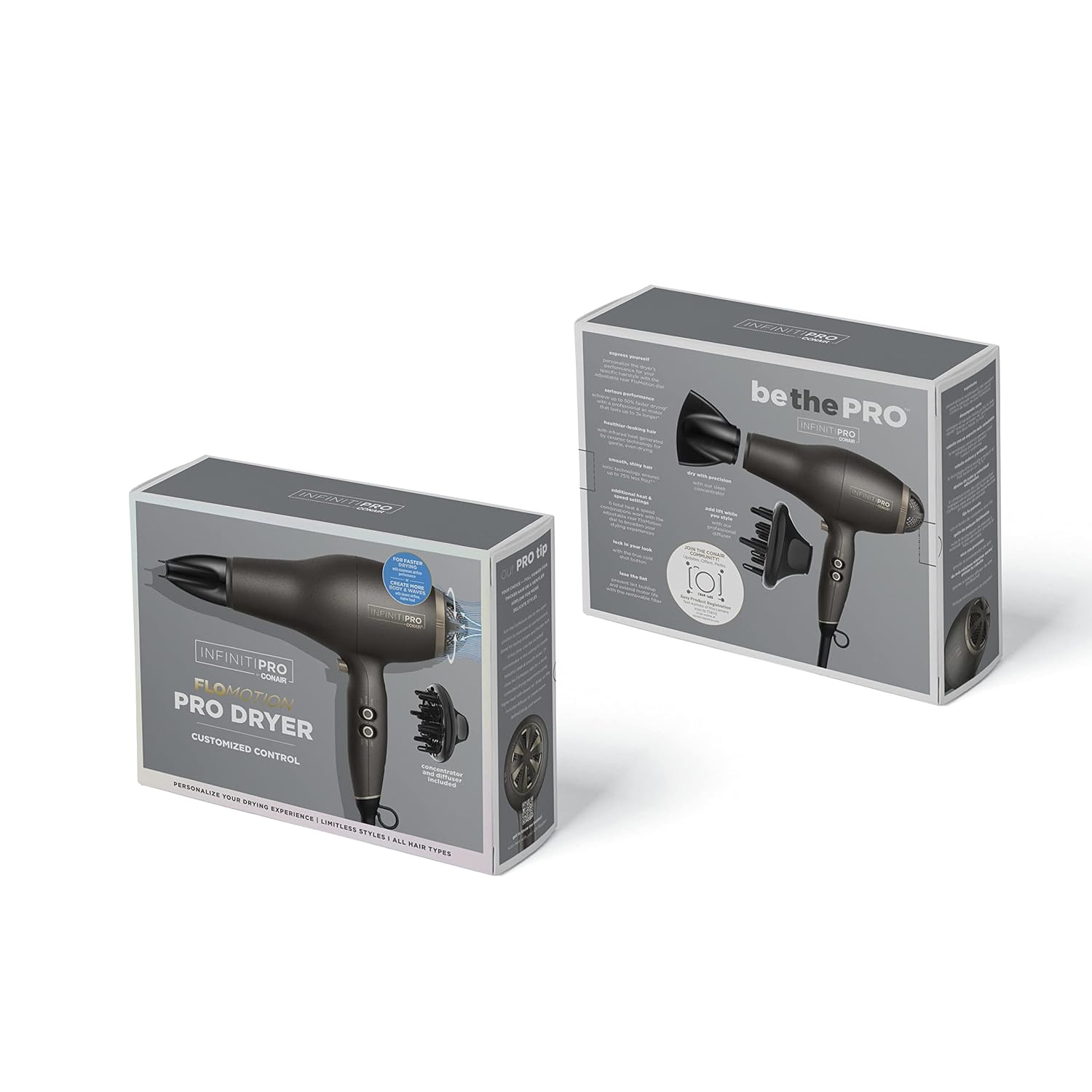 InfinitiPRO Conair FloMotion Pro Hair Dryer Adjustable Airflow