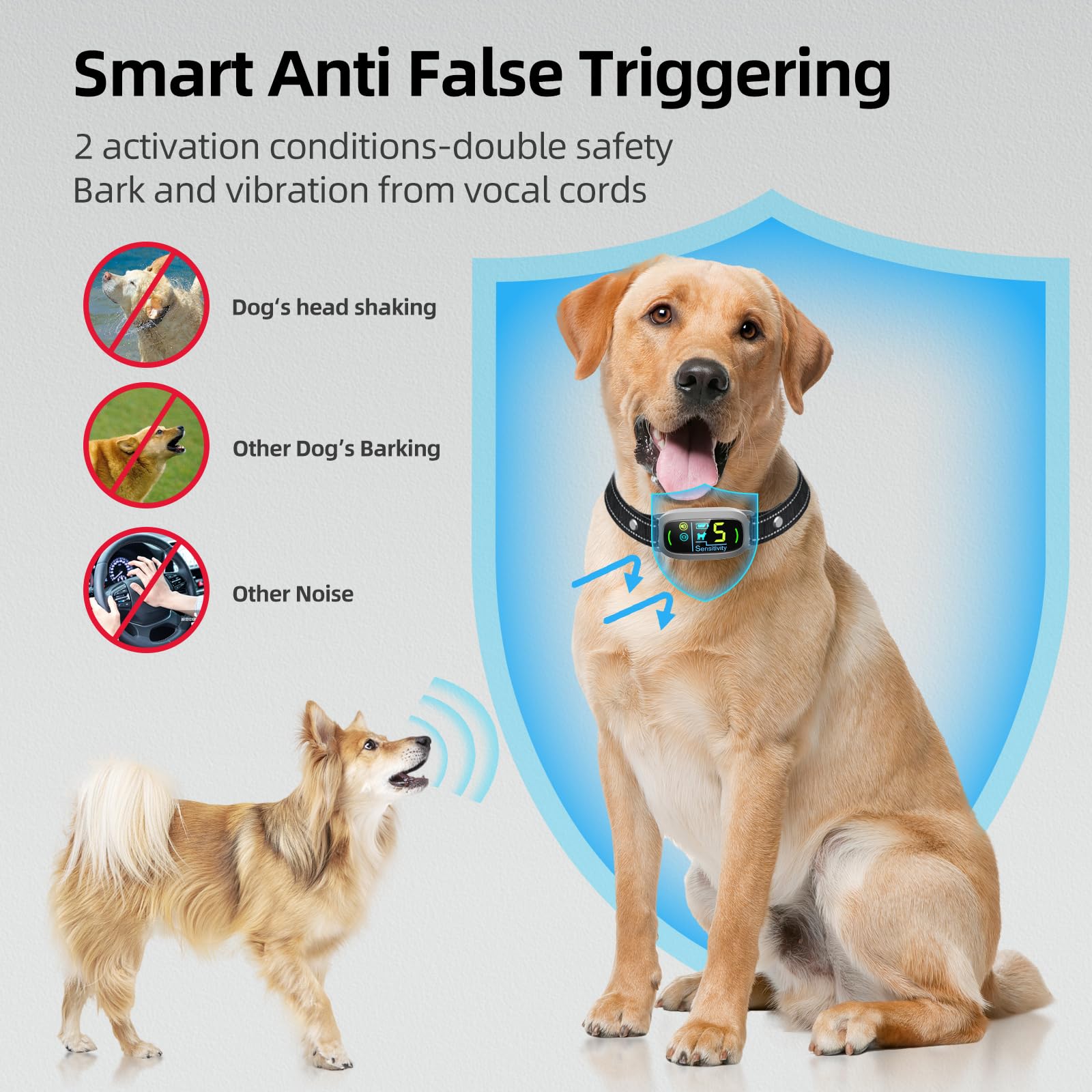 Rechargeable Dog Bark Collar with Adjustable Sensitivity Levels