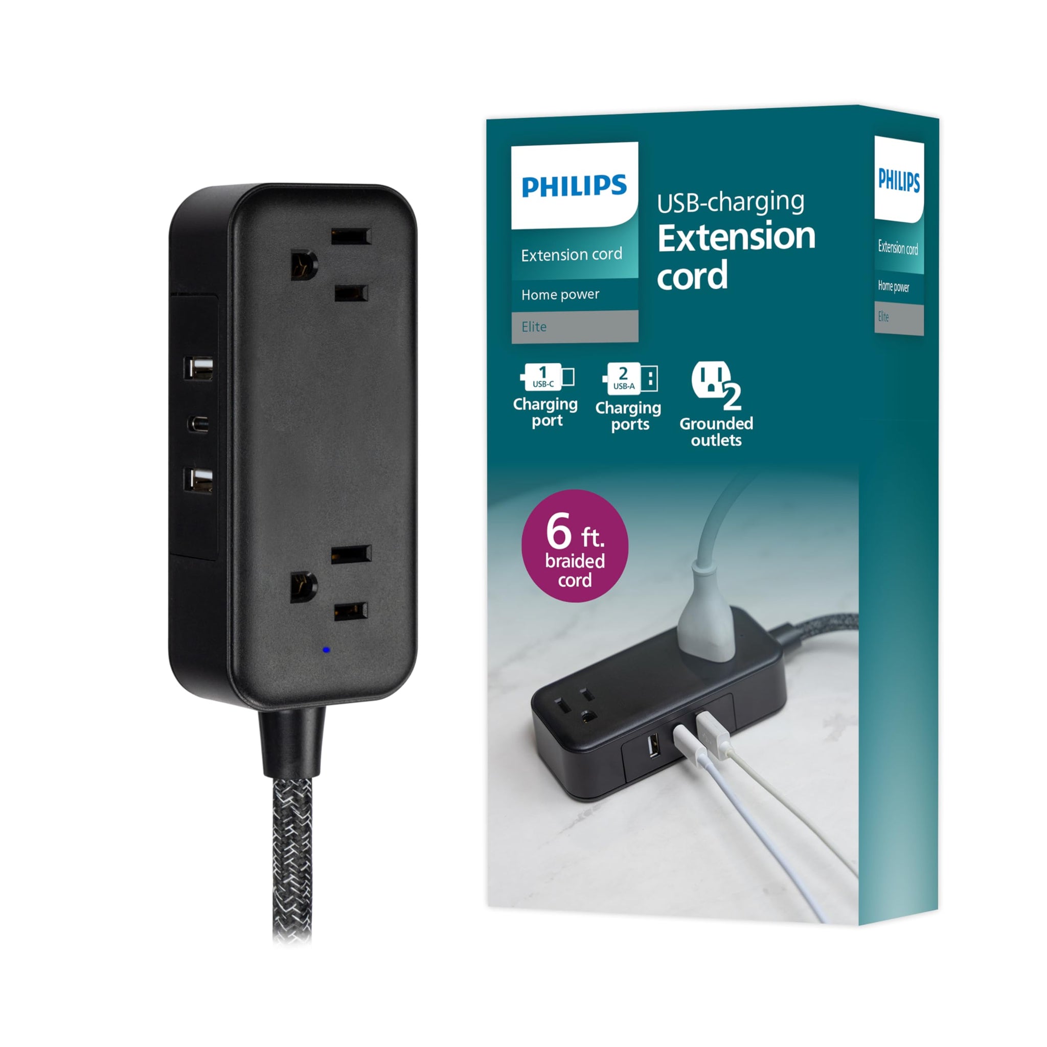Philips Power Strip Surge Protector With Braided Cord
