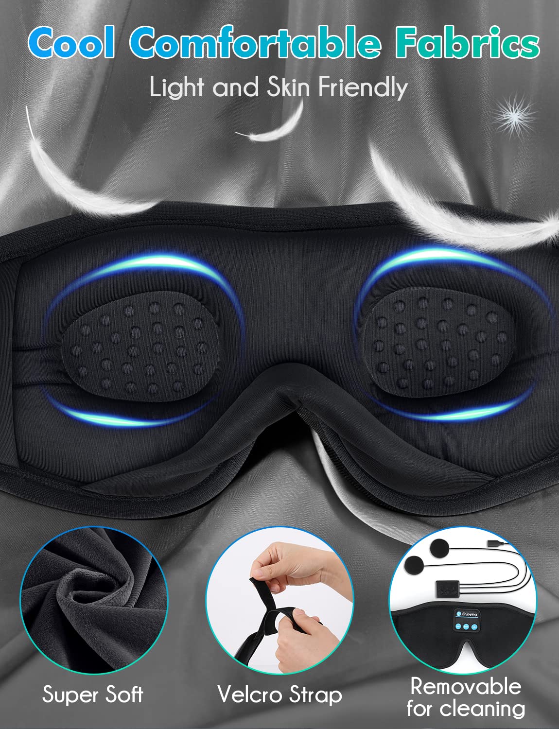 Sleep Headphones Bluetooth Eye Mask for Side Sleepers