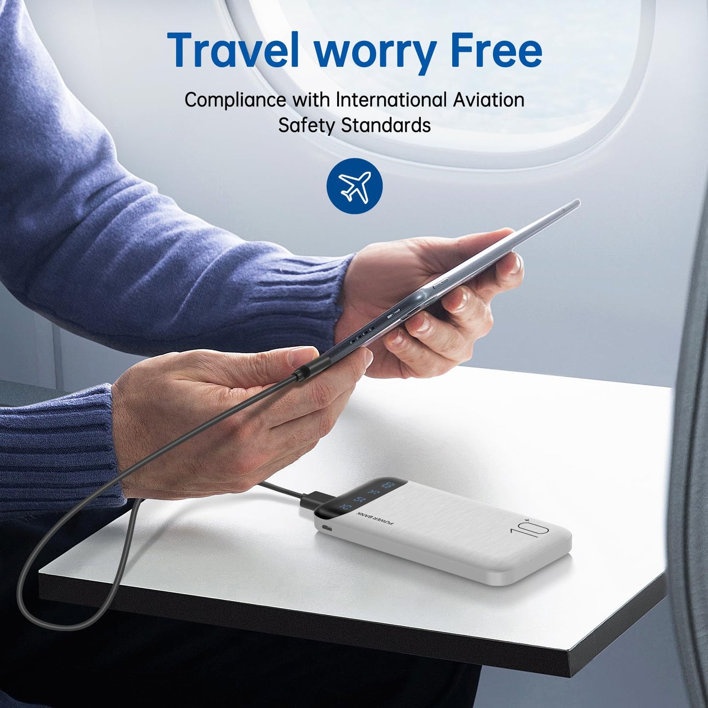 Power Bank 10000mAh Portable Charger Slim Battery Pack USB C