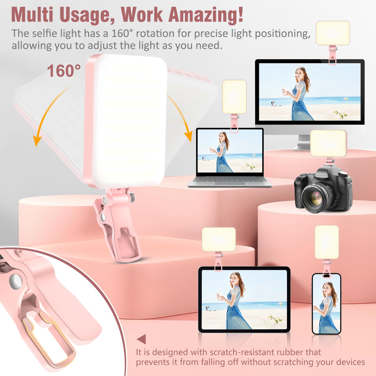 Rechargeable LED Selfie Light with Tripod Adapter