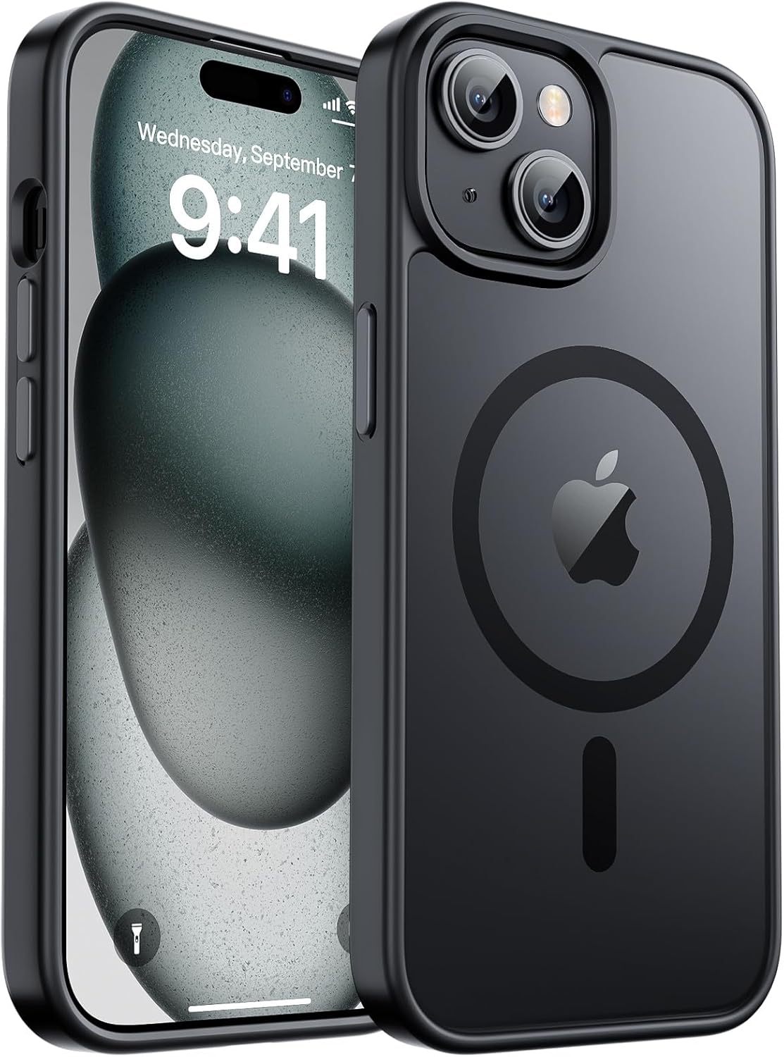MagSafe Compatible iPhone 14 15 Case Matte Shockproof Anti Scratch Black