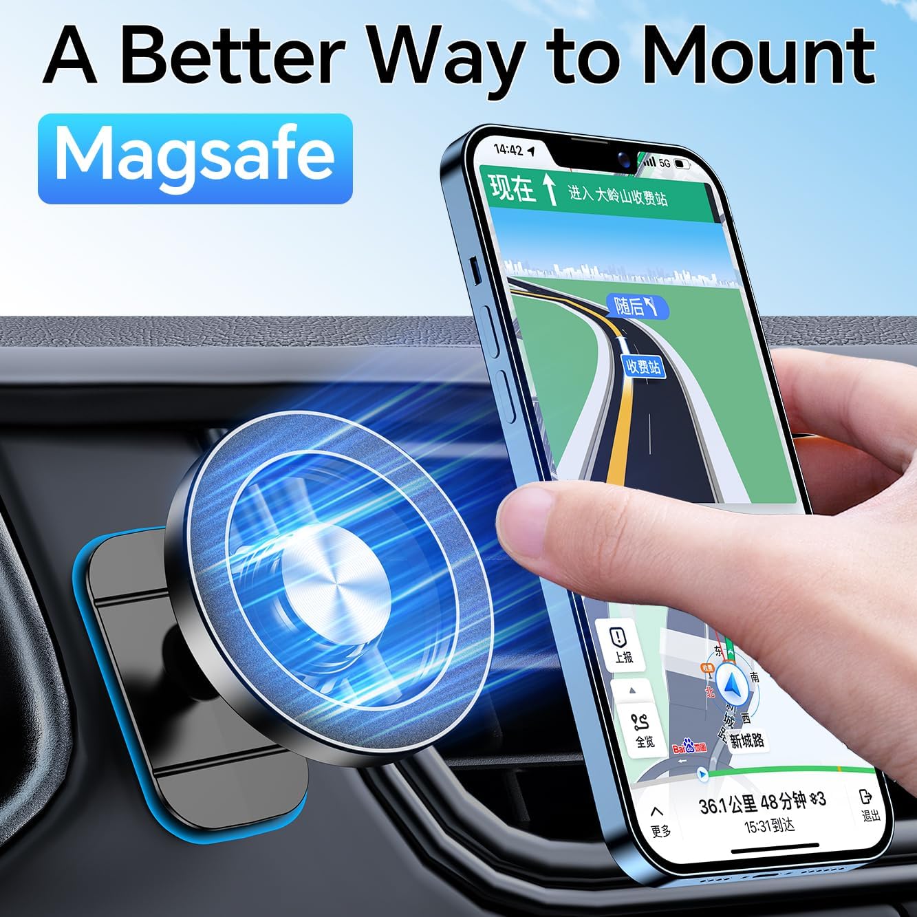 Kaistyle MagSafe Car Mount 360 Rotation 20 Strong Magnets