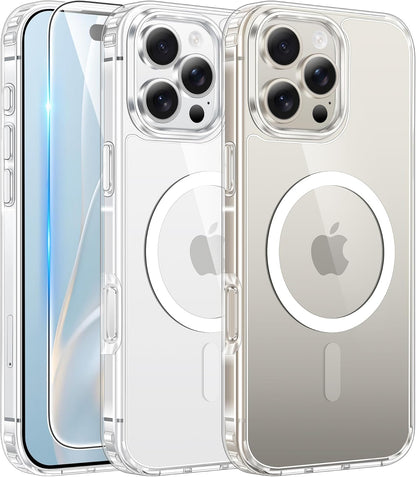 FNTCASE IPhone 16 Case Clear Magnetic MagSafe Screen Protector Drop Proof Rugged