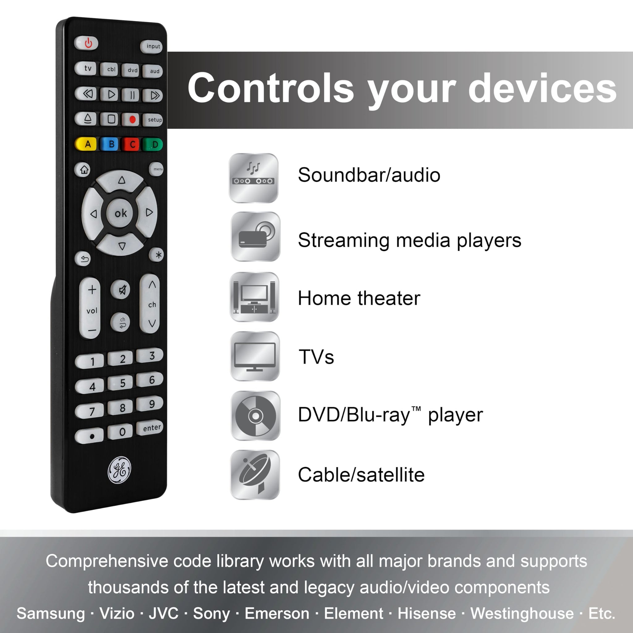 GE 4 Device Universal Remote with Backlit Buttons