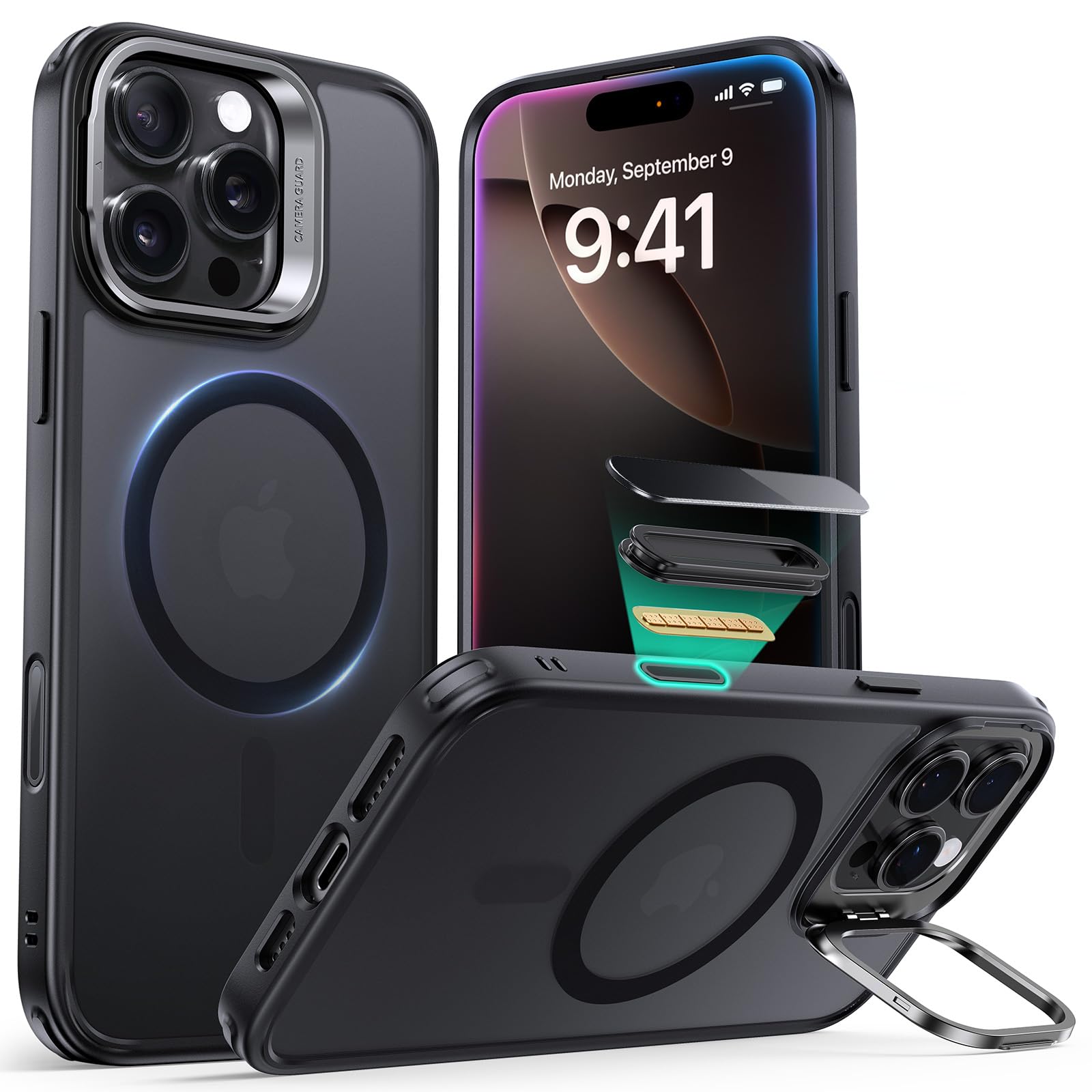 Military-Grade iPhone 16 Pro Max Case with Built-in Stand