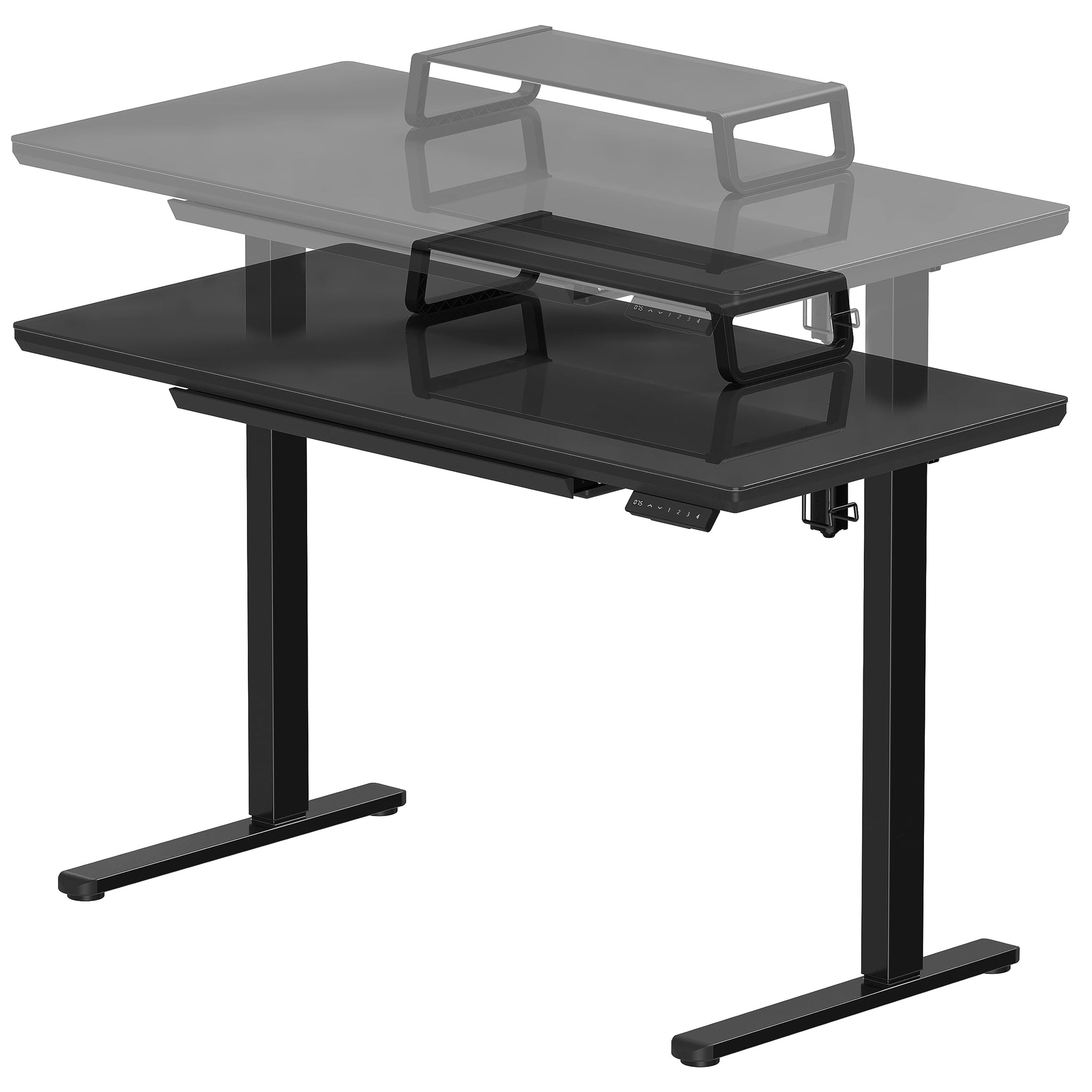 Height Adjustable Glass Desk With Monitor Riser