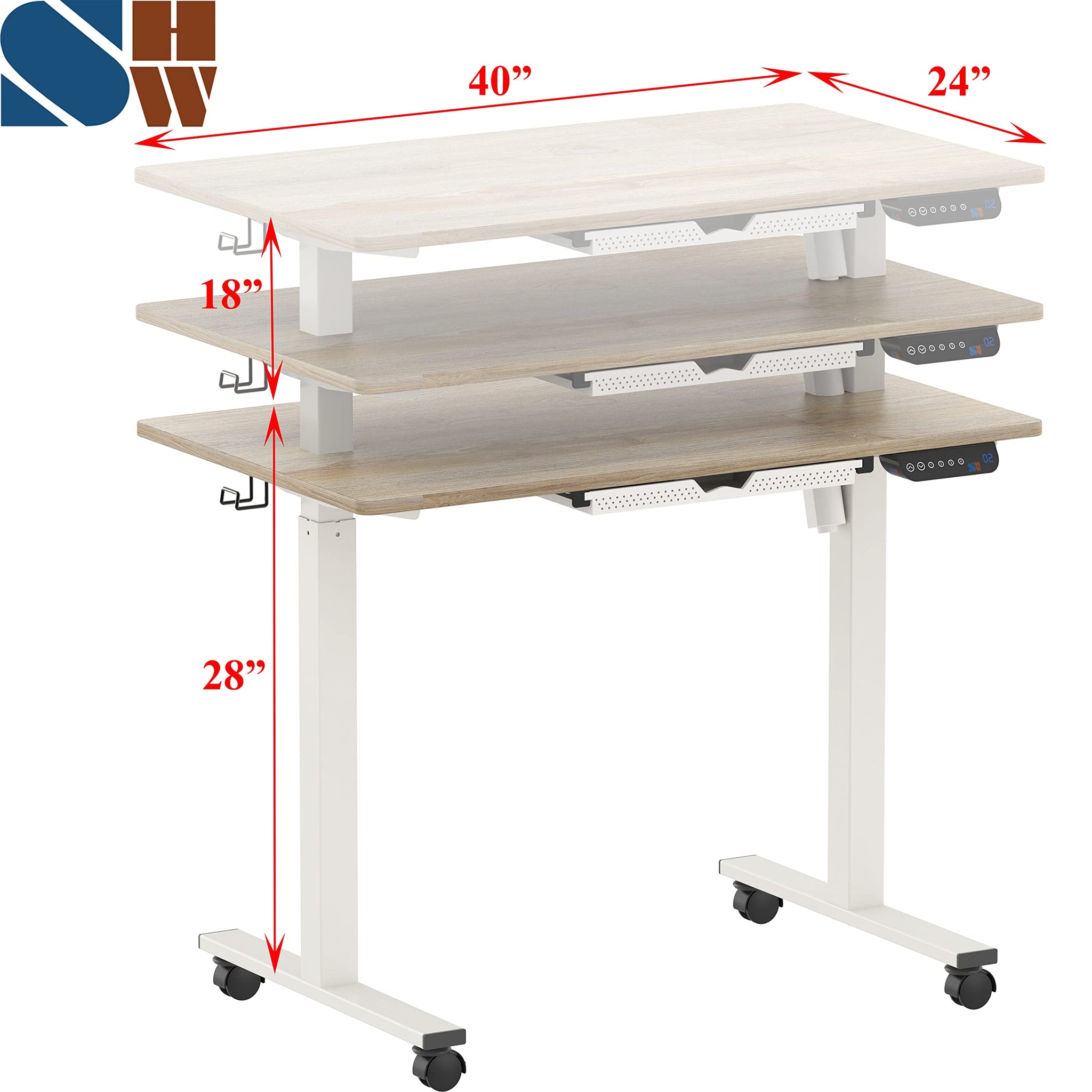 40 Inch Electric Height Adjustable Sit to Stand Desk
