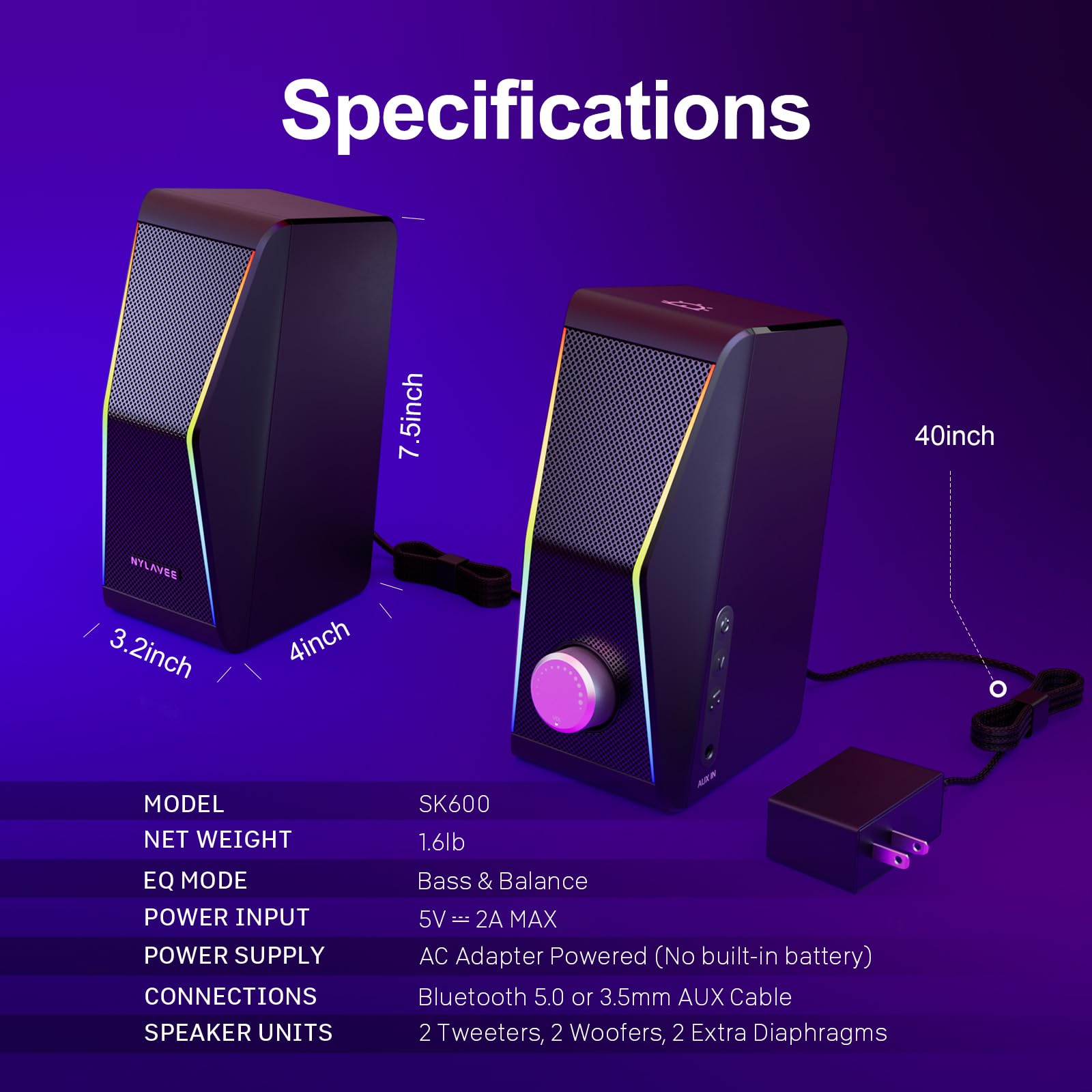 USB Powered Computer Speakers with Bass Boost and Lighting Modes