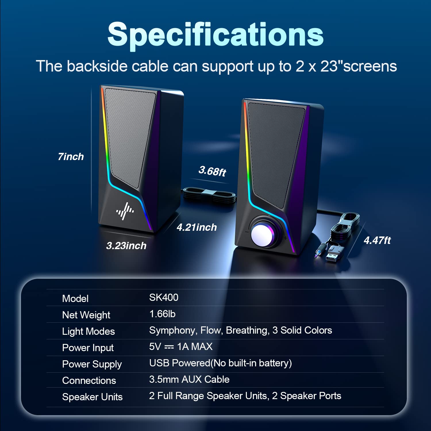 USB Powered Computer Speakers with Bass Boost and Lighting Modes