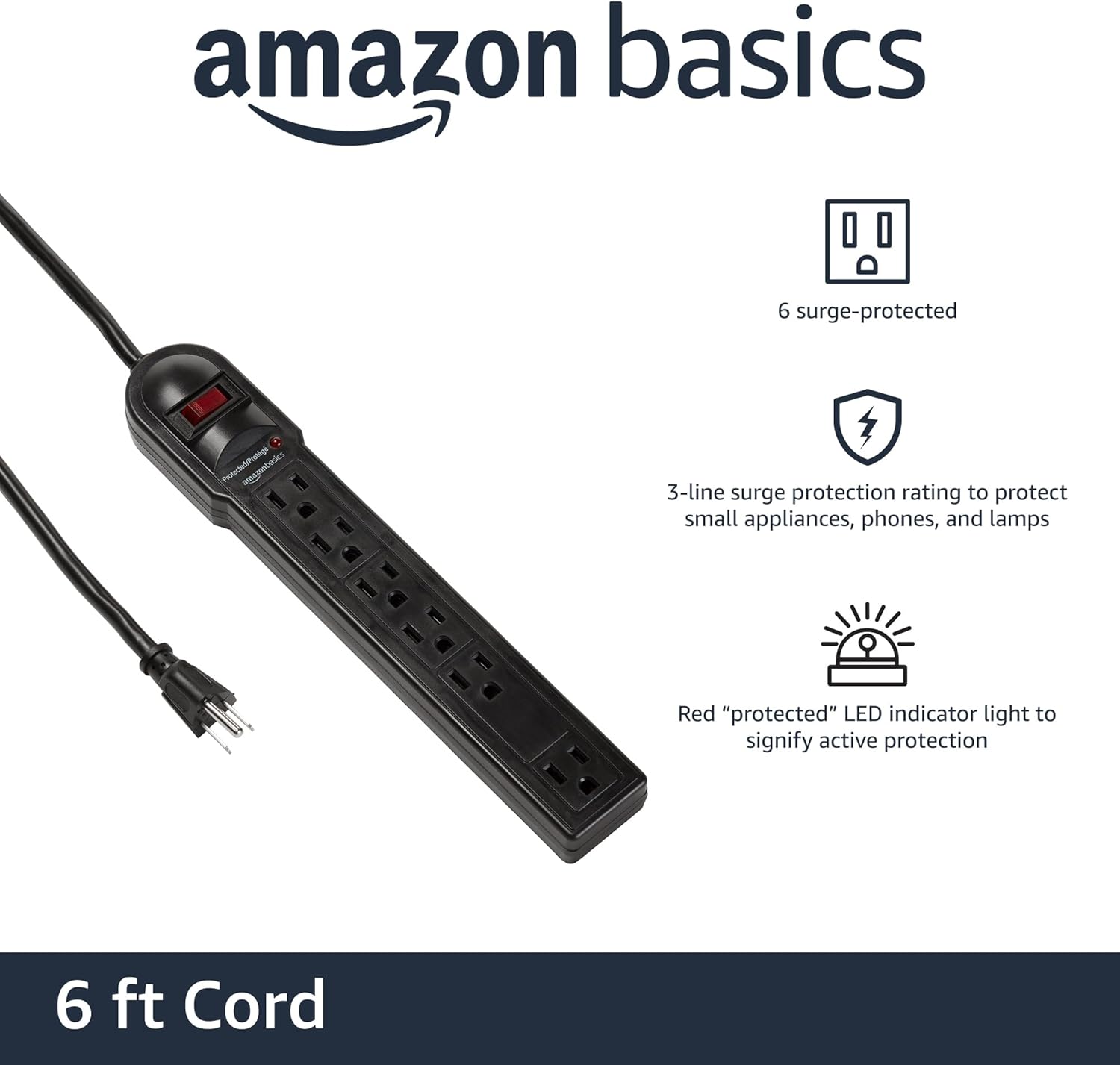 Amazon Basics Surge Protector Power Strip With LED Indicator